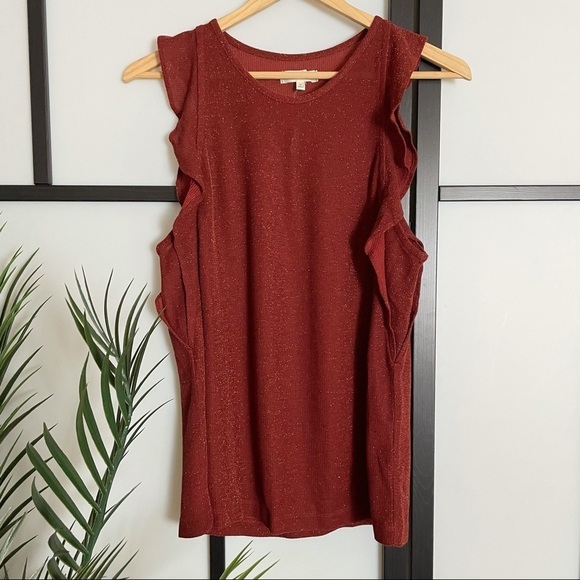 Madewell Metallic Ruffle Tank Rust Size Medium - Picture 3 of 6